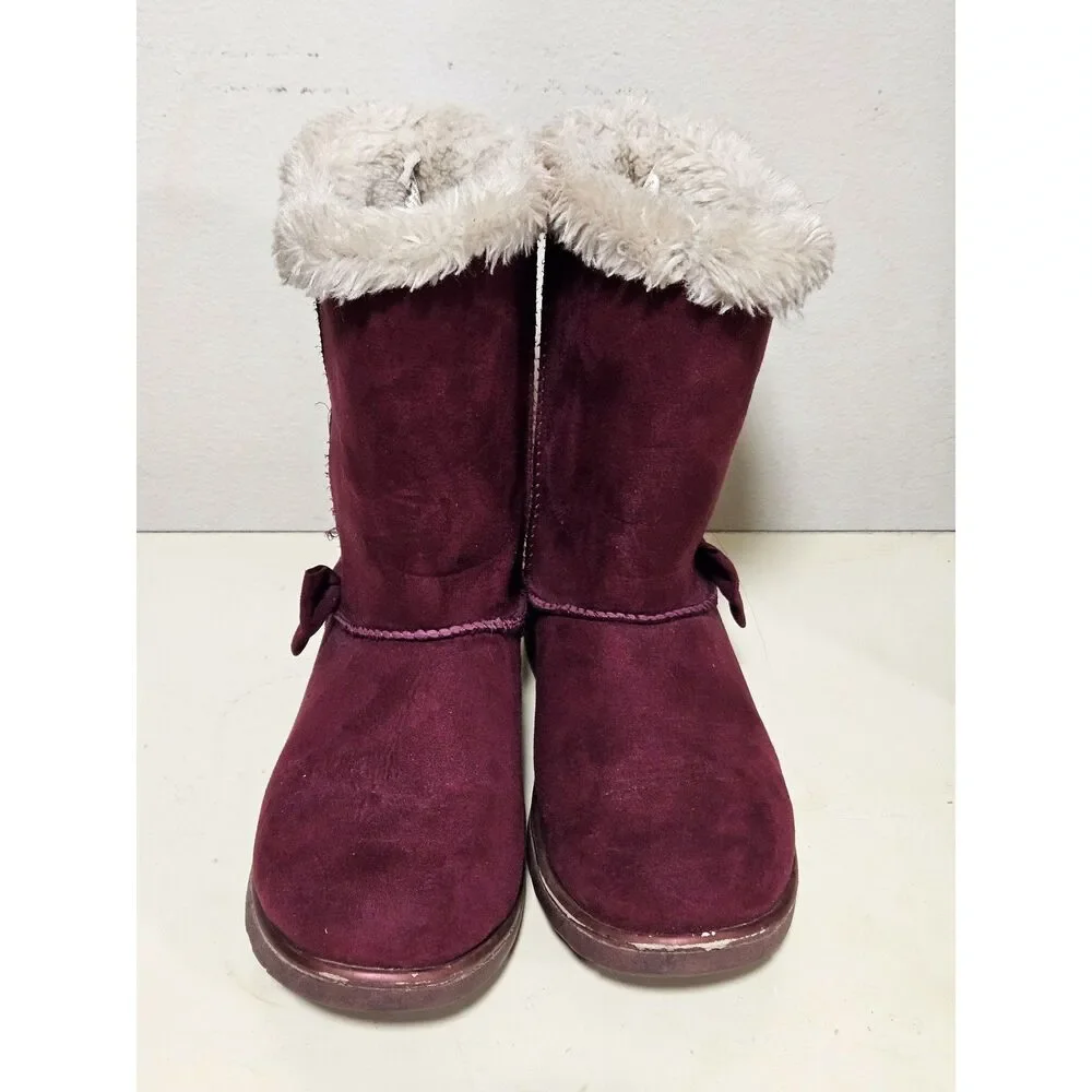 SO Sophia Burgundy Faux Fur Girls Winter Boots Side Bow Toddler Kid Size 2